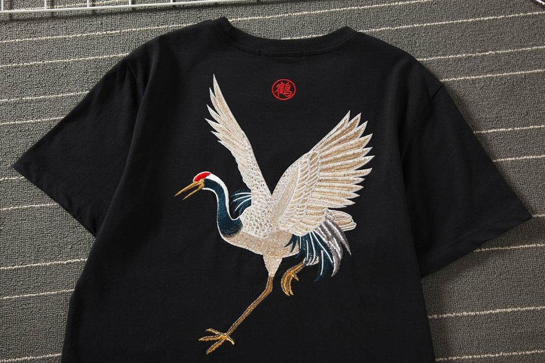 KH858 Flying Crane Embroidery Tee - Lunafy